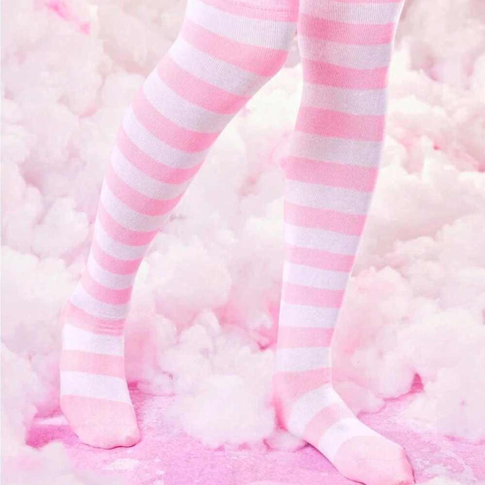 Pink and White Striped Women's Hosiery